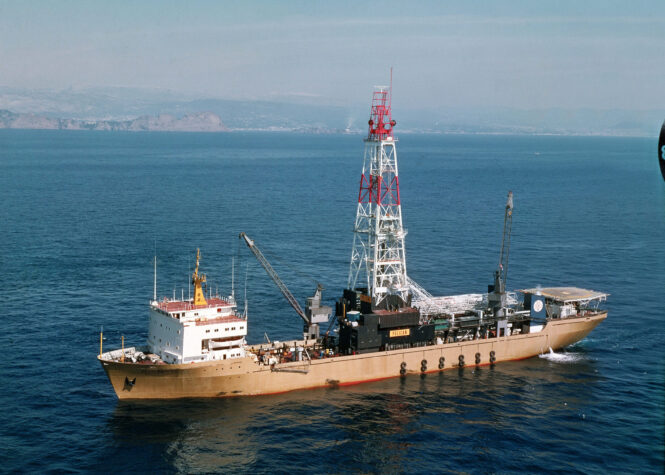 DP Drillship The first dynamically positioned drillship unit was delivered (development began in 1969). The Pelican class of DP drillships, some of which are still operating today, is well known in the industry.